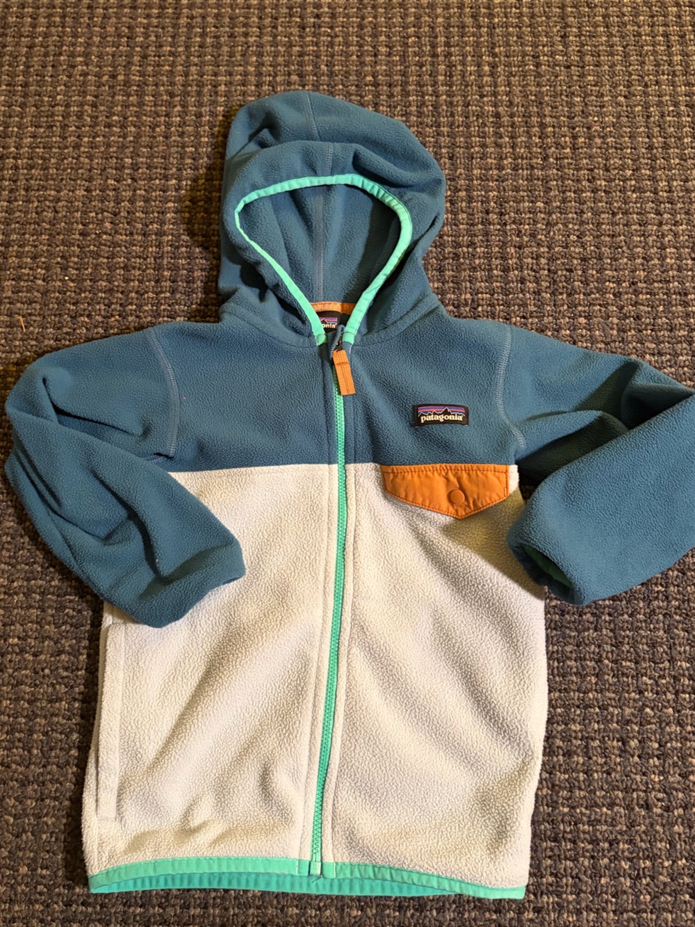Patagonia Kids Teal, Cream & Orange Fleece Jacket